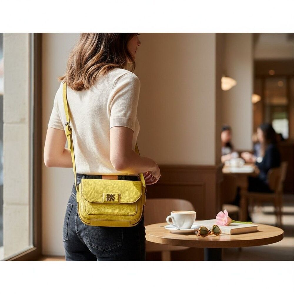 DKNY Robin Small Flap Crossbody Bag Yellow Daffodil Leather